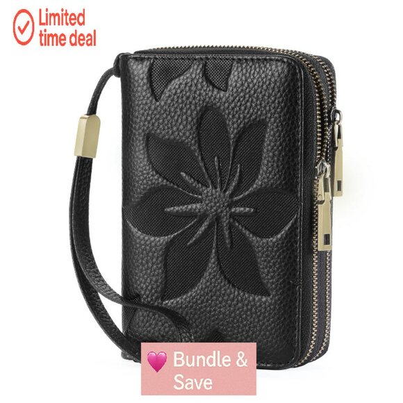 Leather RFID Wristlet Wallet with 16 Card Slots and Coin Pocket - Picture 1 of 7